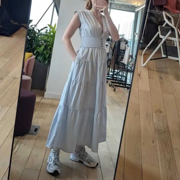 Derek Lam Baby Blue Tiered Ruffle Midi Dress Size 4 Cotton Cottage Designer $385 - Picture 5 of 11